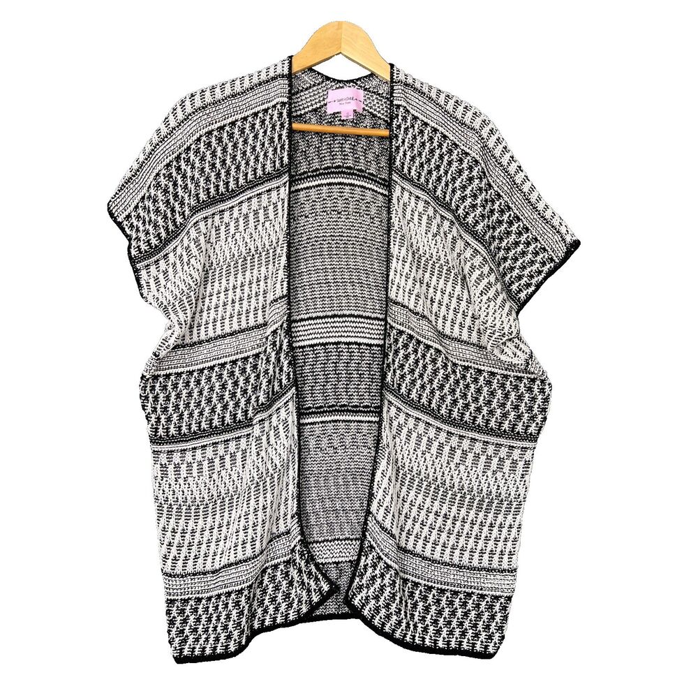 Sweet & Sinful New York Womens Small Open Front Cardigan Black White Boho USA